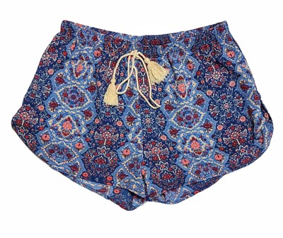 Orange Creek Pull On Shorts Womens S Blue Red Floral Boho-image