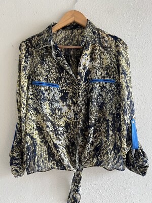 Ark & Co. Sheer Printed Multicolor Top Size Large Artsy Wacky-image