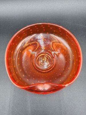 VTG Mid Century Controlled Bubble Orange Glass Ash Tray 5 7/8”-image