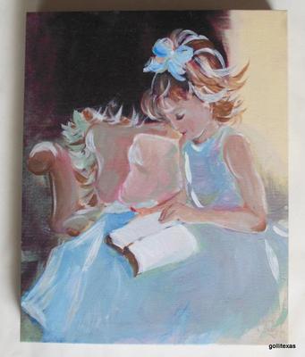 Creative Co-op Canvas Wall Plaque Little Girl with Book 10 x 12