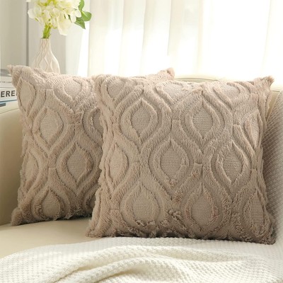 decorUhome Decorative Throw Pillow Covers 18x18, Soft Plush Faux Wool Couch Pill-image