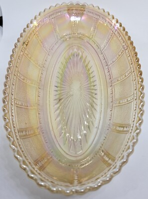 CARNIVAL GLASS SERVING BOWL, Vintage Imperial Iridescent Orange 8 1/2 x 5-image