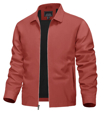 Men's Lightweight Bomber Jacket Full-Zip Spring Sport Track Coat Casual Outwear-image