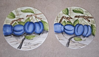 Mesa International Dinner Plates Plum Fruit Pattern Set Of 2 Handcrafted Hungary-image
