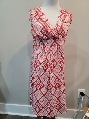 Faded Glory orange and white dress sleeveless v neck size M -image