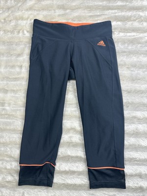 Adidas Climalite Capri Leggings Womens Small Blue Orange Accents Run Runner Yoga-image