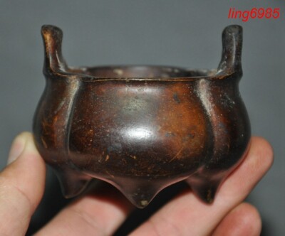 Mark China Chinese Buddhism temple bronze joss Incense burner Censer statue-image