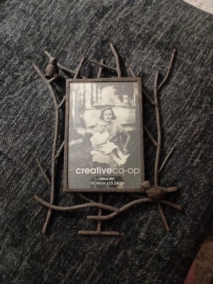 Creative Co-Op Black Bird Branch Photo Frame Set Metal Rustic New Rare Unique-image