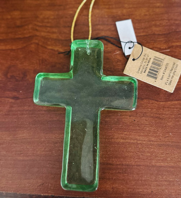Creative Co-Op Recycled Glass Hanging Cross Sun Catcher Home Decor 5.5L