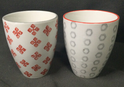 2 Creative Co-op Stoneware 12 oz Cups 3 1/2 x 4 1/2 inch Silver Red EPOC-image