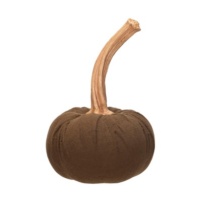 Flocked Resin Pumpkin with Stone , Brown-image
