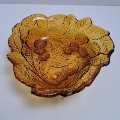 Vintage Indiana Carnival Glass Bowl Amber Orange Candy Dish Mid-Century Bohemain-image