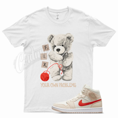 White FIX T Shirt for Air J1 1 Corduroy Mid SE Sail Orange Quartz -image