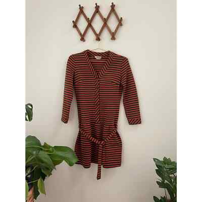 Vintage 70’s Orange & Green Striped Long Sleeve Dress-image