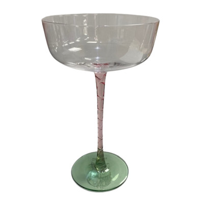 Creative Co-op Pink & Green Stemmed Coupe Champagne Glass Novelty Glass-image