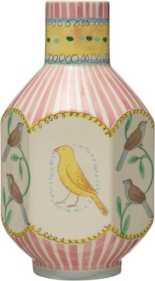 Creative Co-Op Ceramic Painted Bird Designs, Multicolor Vase, Multi -image