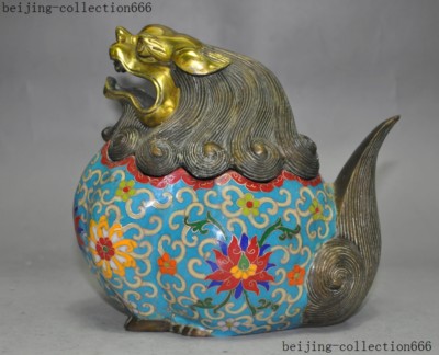 China Auspicious joss Bronze Cloisonne Foo dog Lion Beast Incense Burner Censer-image