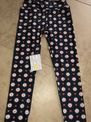 LulaRoe OS Daisy Like Leggings - Slate Blue Background - NWT-image