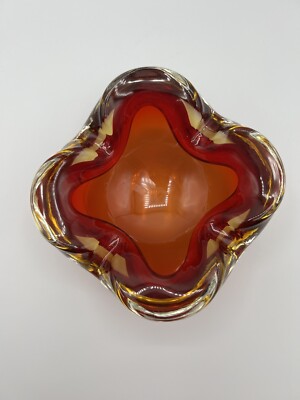 Mid century Sommerso Segue Ruby Red Orange Murano-image