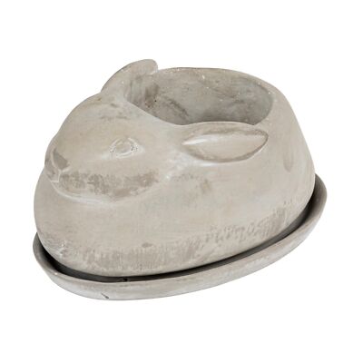 Creative Co-Op Cement Rabbit Planter with Saucer (Set of 2 Pieces)-image