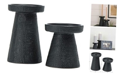 Main + Mesa Stoneware Pillar & Taper Candle Holders Set of 2 Black-image