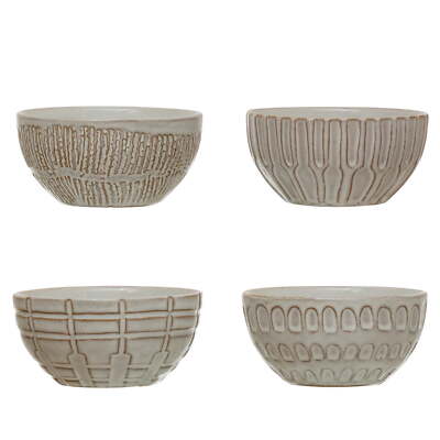 Creative Co-Op Debossed Stoneware Bowl, White, 4 Styles Functional and Stylish-image