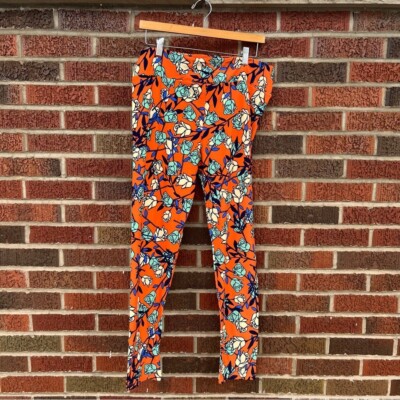LuLaRoe Orange and Light Blue Rose Thorn Print Mid Rise Leggings-image