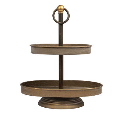 Creative Co-Op Decorative Metal 2-Tier Tray,12.50 x 8.25 x 16.75 Inches-image