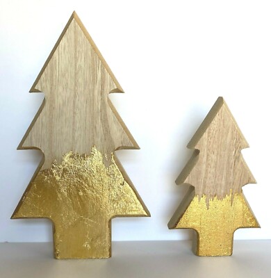 Creative Co-Op Set of 2 Gold Dipped Wood Trees 8 1/2