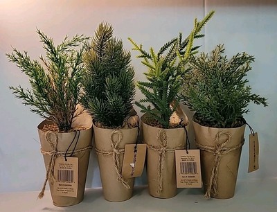 Creative CO-OP Artificial Tree, Paper Wrapped Pots 10 1/4