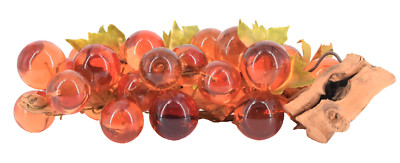 LARGE Acryllic Lucite Grape Cluster Orange Grapes Driftwood Leaves 15