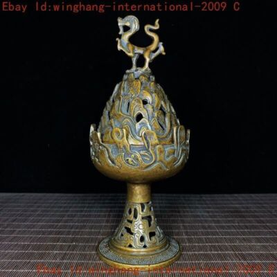 China ancient dynasty bronze Boshan Joss Incense burner Censer statue-image