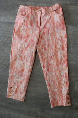 Hearts of Palm Sz 6 Zip Denim Capri Orange White Mid-Rise Gathered Waist Pockets-image