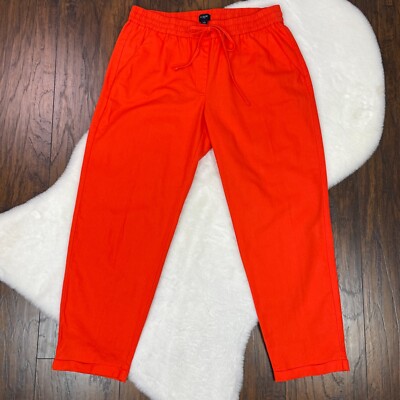 J. Crew Ankle Pants 10 Orange Pull-On Drawstring Elastic Waist Pockets Women's-image