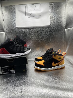 Size 10C 2 pairs Jordan 1 Mid SE Black/Vivid Orange/ jordan max red and black-image