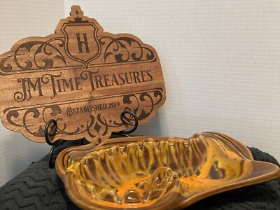 Vintage California Ong Pottery 1974 Drip Glaze Ashtray In Brown/Orange/Gold-image