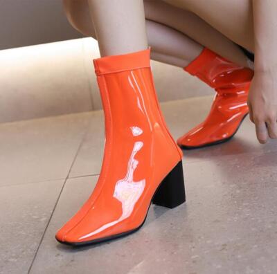 Women's Mid-calf Boots Chunky Heel Shoes Round Toe Back Zipper Splicing Fashion-image