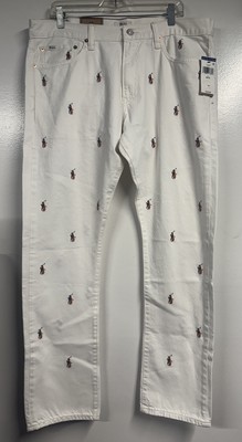 Polo Ralph Lauren Mens White Sullivan Slim All  Rainbow Pony Denim Jeans 36x32-image