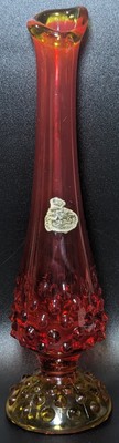 Fenton Glass Amberina Hobnail Swung Bud Vase 8 7/8
