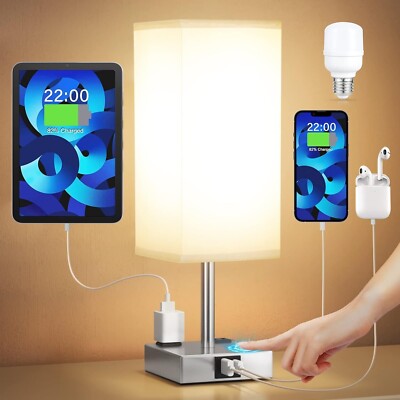 Lamparas De Mesa De Noche Con Puerto USB Lampara Para Escritorio Dormitorio Sala-image