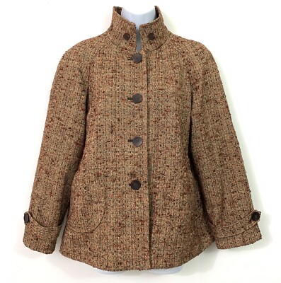 J. Jill Brown Orange Size Small Boucle Asian Collar Mid Length Swing Jacket-image