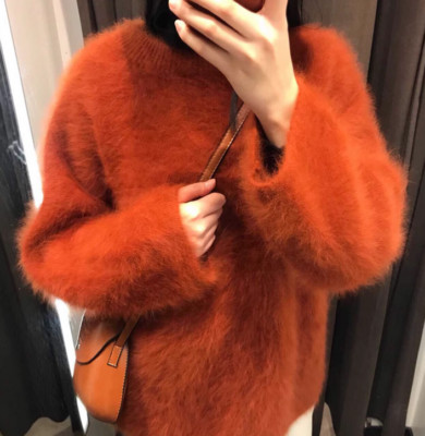 New Long Mink Velvet Women's Mid Long Pullover Mink Fur Sweater Loose Jumper Top-image