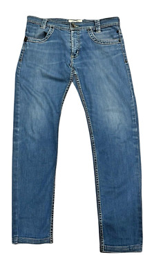 Moschino Jeans Size 31 Blue Stretch Mid Rise Straight Yellow/Orange Stitching-image