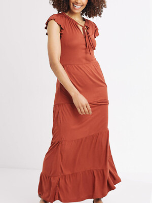 Fat Face Mid Orange Tie Neck Suki Maxi Dress in Sizes 8 10 12 14 16 18 RRP £56-image
