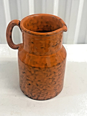 Mid Century Vintage Orange Drip Glaze Jug Peasant Village Pitcher Italy-image
