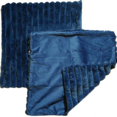 Set of 2 Faux Fur Throw Pillow Covers 18x18 Striped Blue Soft Plush Cushion -image
