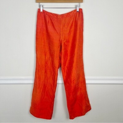 Vintage Y2K Trina Turk Orange 100% Silk Lizzie McGuire Mid Rise Pants Size 10-image