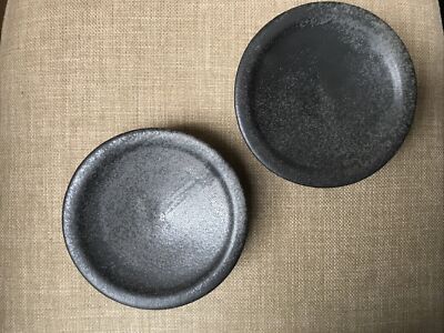 CREATIVE CO-OP Stoneware 5 1/4” Round Pedestal Cake Plate Set Of 2 NEW-image