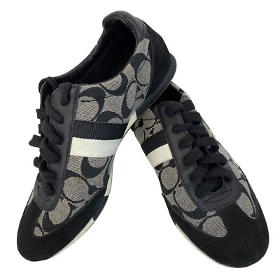 Coach Joss Monogram Logo Womens Sneakers Black Lace up Shoes Size 6.5M GUC 6970-image