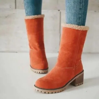 Women Fur Warm Snow Boot Fashionable Warm Wool Booties Comfortable Shoe Mid Calf-image